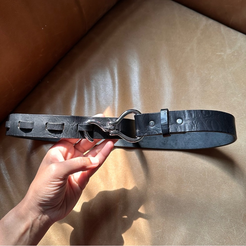 Engineered Garments Hoof Pick Buckle Belt black leather embossed croc silver